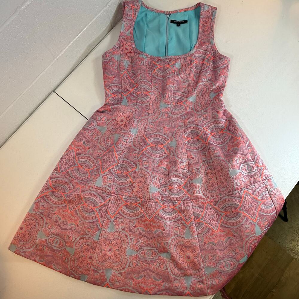 Nanette Lepore Dress Womens 6 Paisley Pink Coral Fit Flare Barbiecore